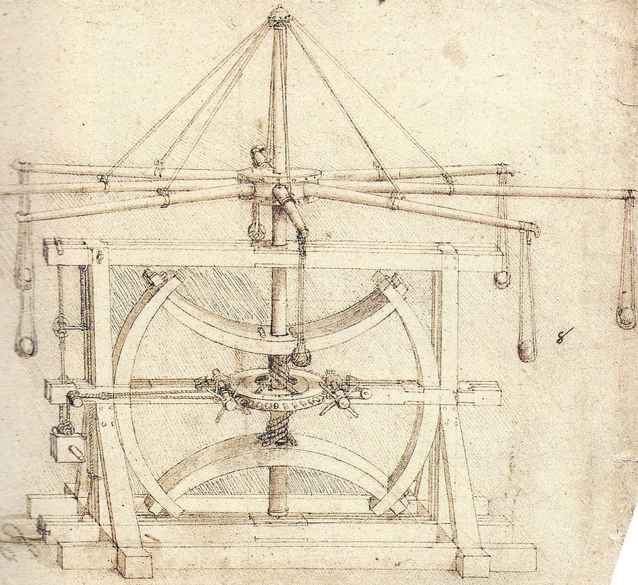 Leonardo Da Vinci Drawing - Flywheel Mechanical Drawing by Leonardo da Vinci