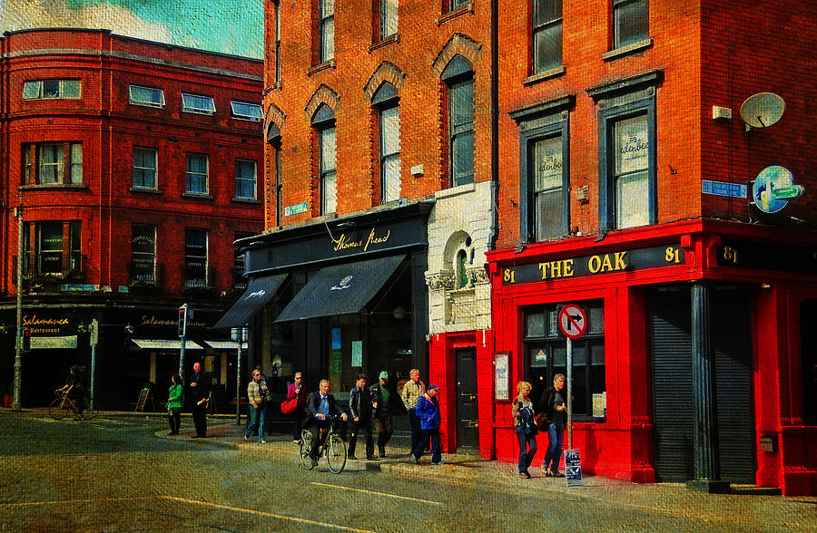 Focus on Red. The Oak Pub. Streets of Dublin. Painting Collection Photograph by Jenny Rainbow
