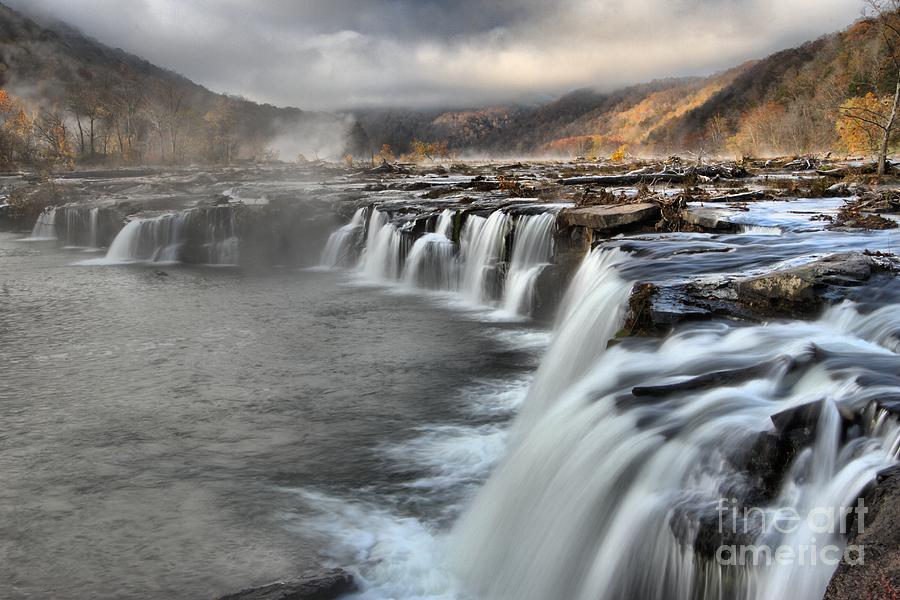 Fog And Foliage At Sandstone Falls Photograph by Adam Jewell
