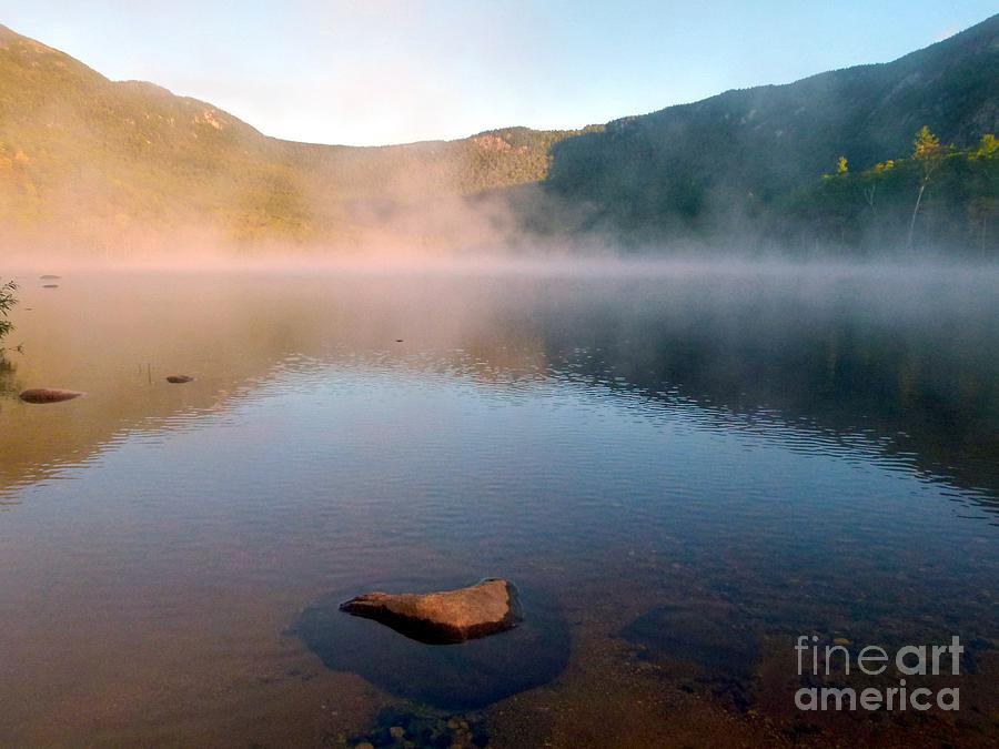 Fog Photograph - Fog Clearing at Sunrise on Basin Pond in the White Mountains by Christine Stack