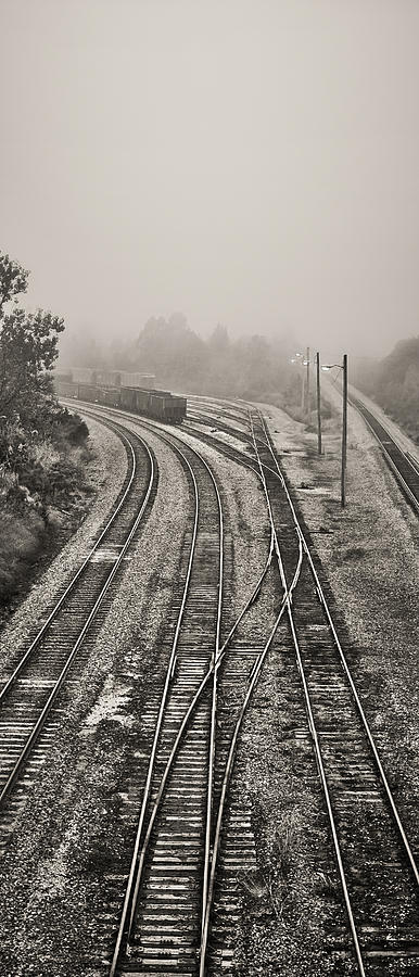Fog in the Rail Yard 2 b/w Photograph by Greg Jackson