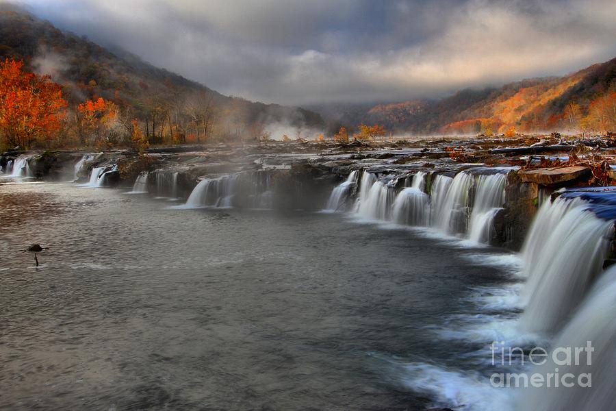 Fog In The Sandstone Falls Valley Photograph by Adam Jewell