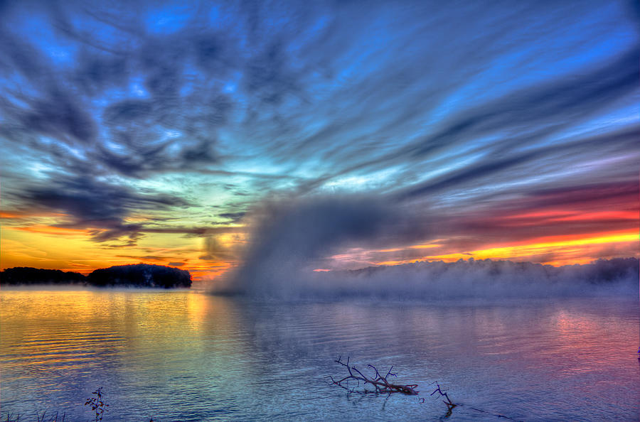 Rainbow Sunrise Fog Sugar Creek Lake Oconee Landscape Art Photograph by ...