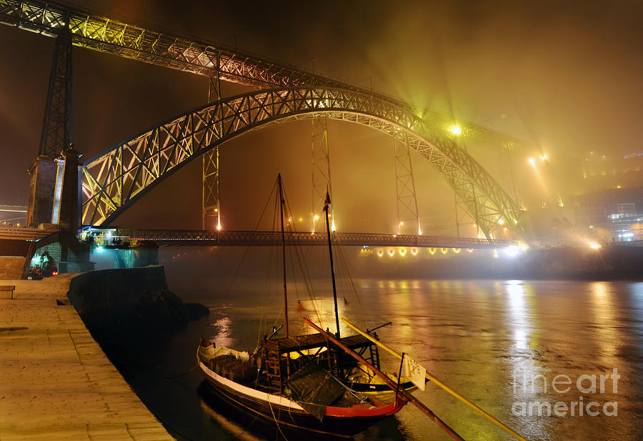 Fog over the Pier and Iconic Bridge - O Porto - Portugal Photograph by Carlos Alkmin