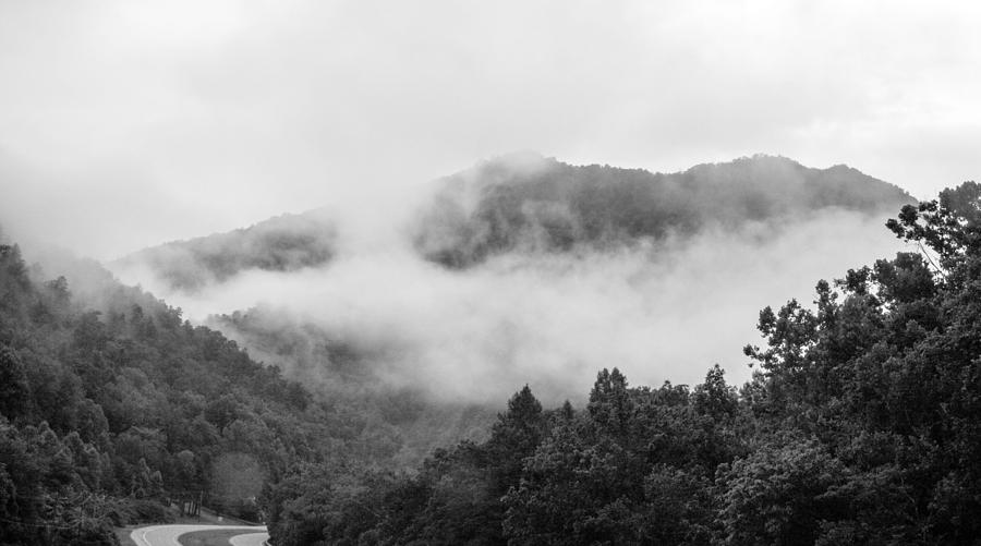 Mountain Photograph - Fog Rising in Black and White by Linda A Waterhouse