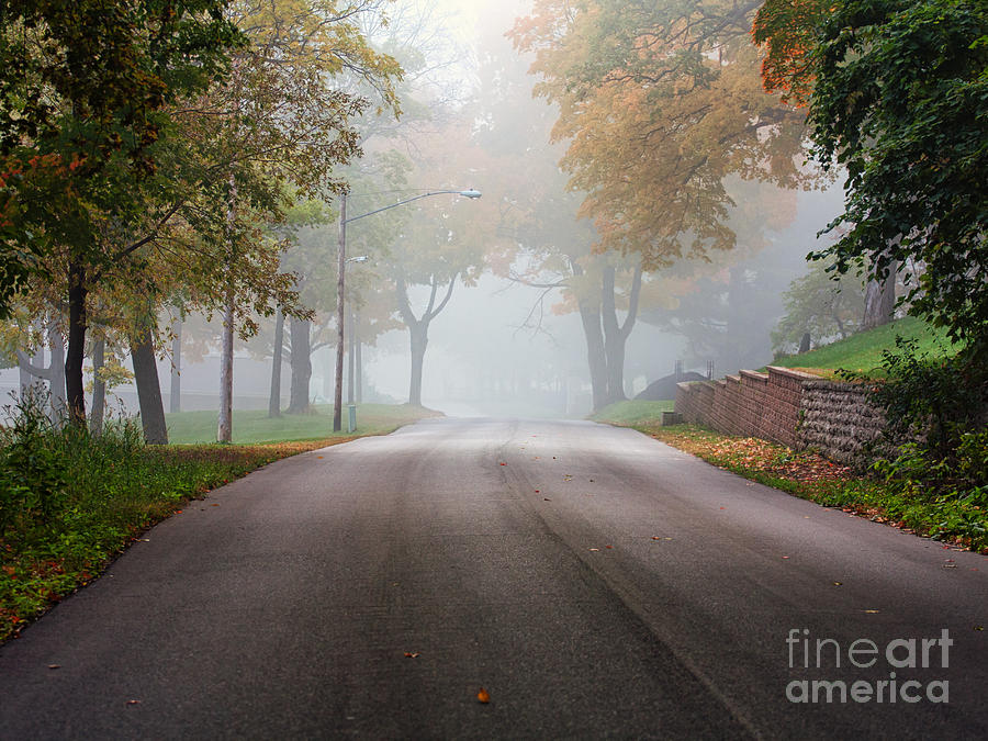 Foggy Autumn Drive Photograph by Kari Yearous