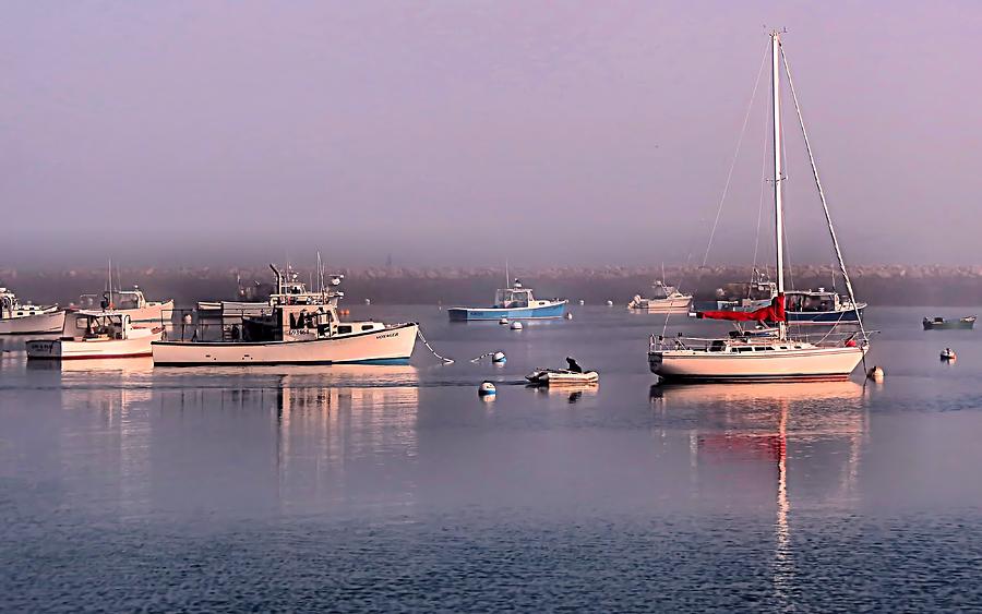 Foggy in Plymouth MA Harbor Photograph by Janice Drew