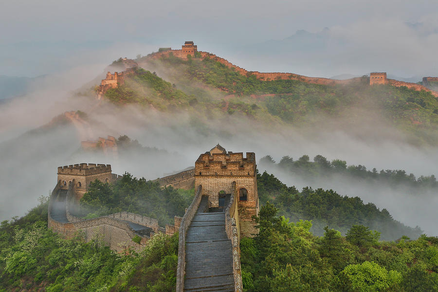 Foggy Morning Along Great Wall  Of China Photograph by Darrell Gulin