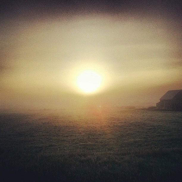 Barn Photograph - Foggy Morning #fog #barn #sunrise by Marine Duguay-Baril