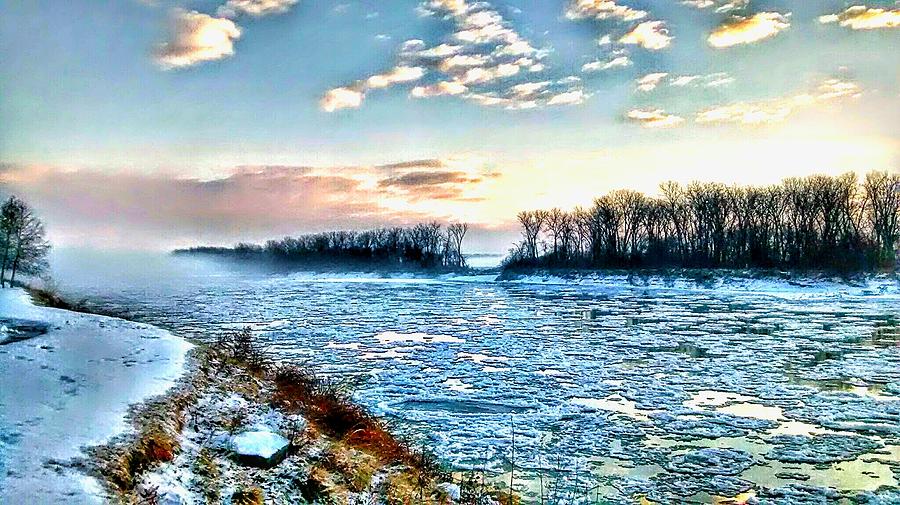 Winter Photograph - foggy morning on Missouri river. by Dustin Soph