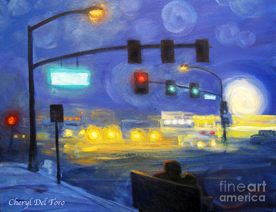 Foggy Morning Traffic Painting by Cheryl Del Toro