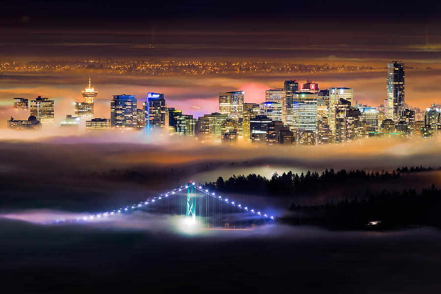 Bridge Photograph - Foggy Night Crop by Alexis Birkill