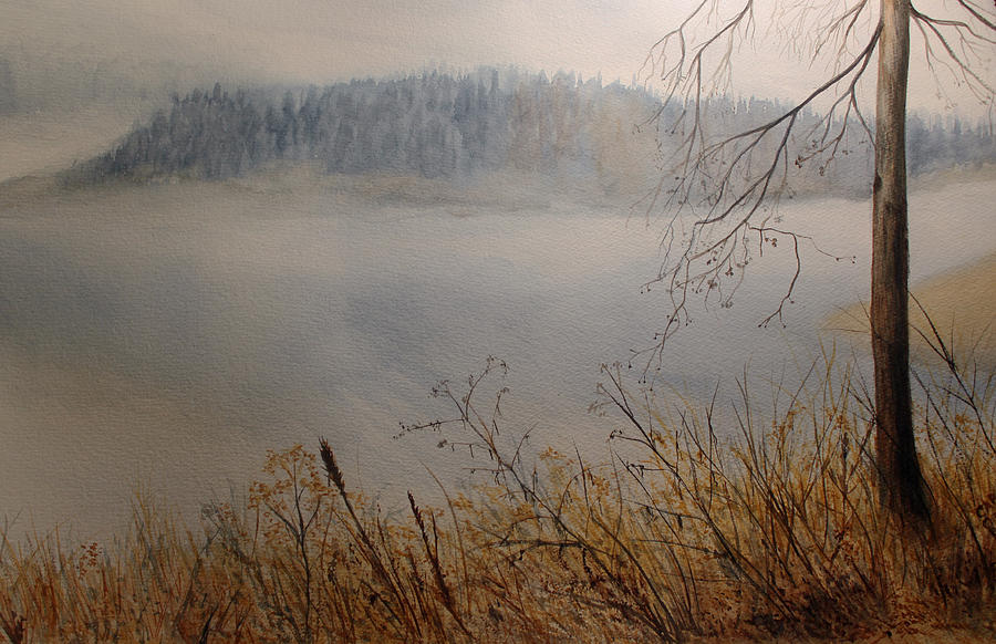 Winter Painting - Foggy River by Carol Oberg Riley