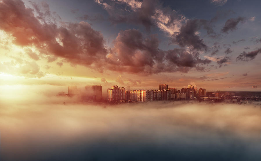 Foggy Skyline In The Morning Photograph by Da-kuk