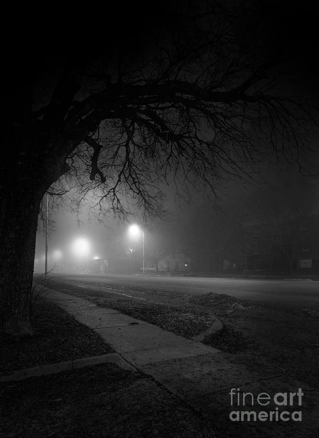 Foggy Street in Rural America at Night Photograph by Art Whitton