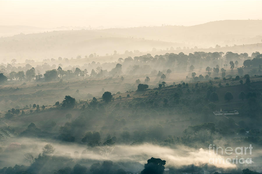 Foggy sunrise over valley - Myanmar Photograph by Matteo Colombo