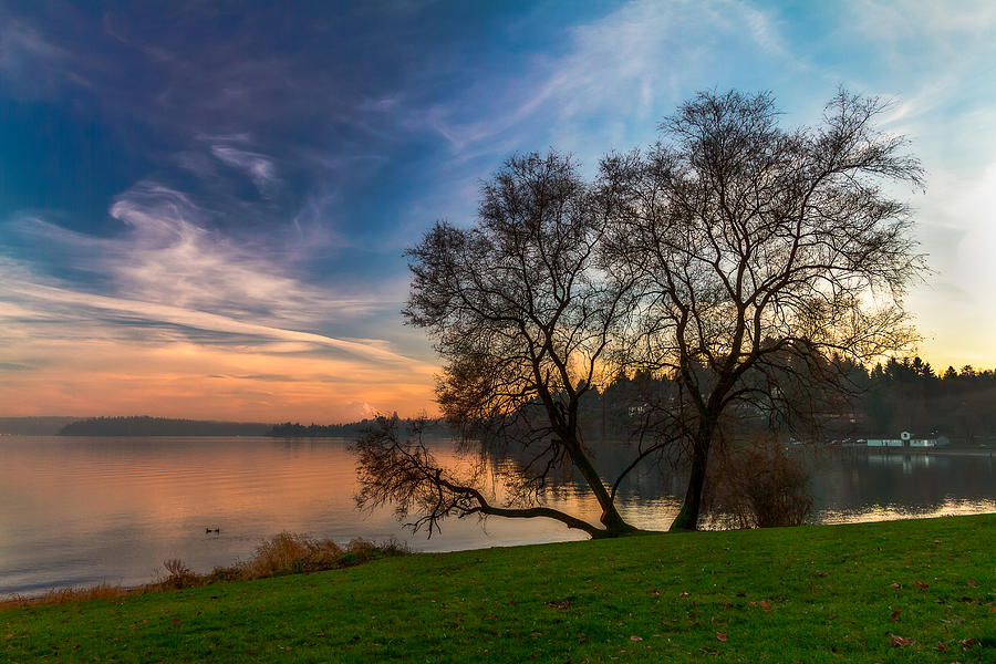 Foggy Sunset at the Lake Photograph by Ken Stanback