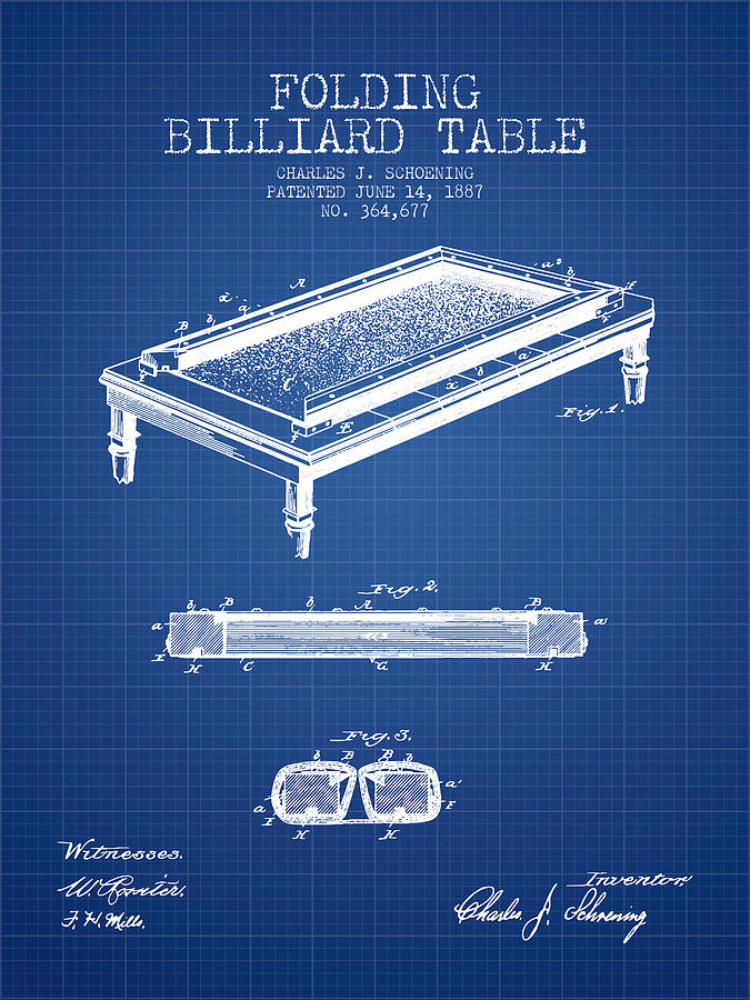 Folding Billiard Table Patent From 1887 - Blueprint Digital Art
