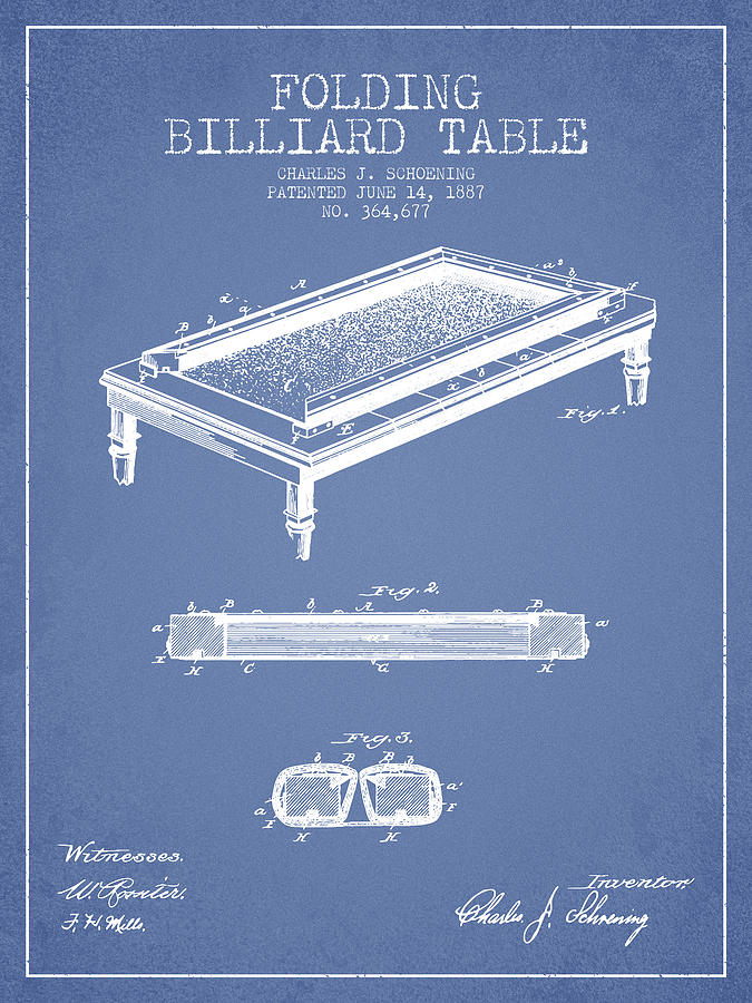 Vintage Digital Art - Folding Billiard Table patent from 1887 - Light Blue by Aged Pixel