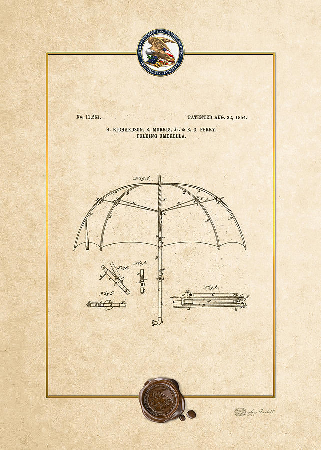 Folding Umbrella - Patent # 11561 - Vintage Patent Document Digital Art by Serge Averbukh