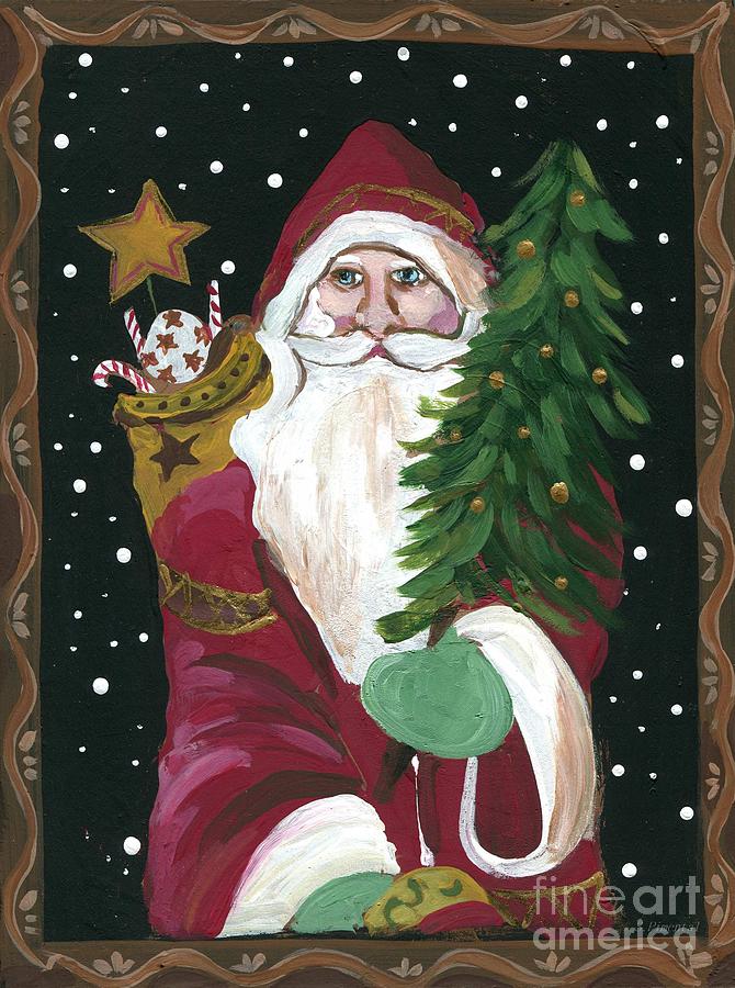 Folk Art Santa Claus With Toy Bag Painting by Sylvia Pimental