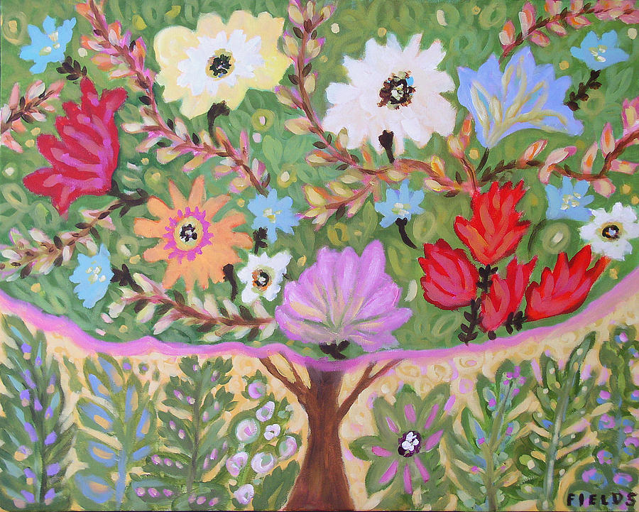 Folk Art Tree Of Life With Flowers Karen Fields 