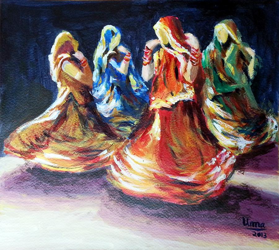 Folk dance of Rajasthan Painting by Uma Krishnamoorthy