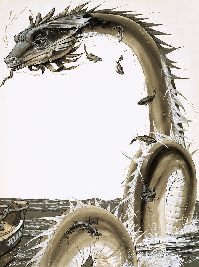 Folk Tale Drawing - Folk Stories Of America Sea Serpent by Richard Hook