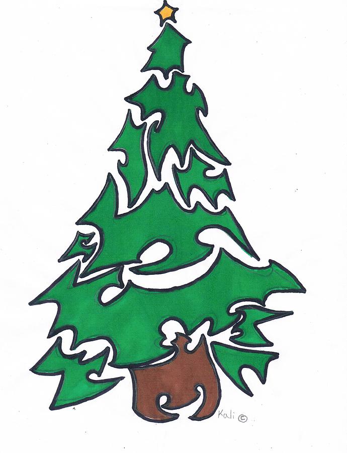 Folkey Christmas Tree Drawing by Kali Kardsbykali