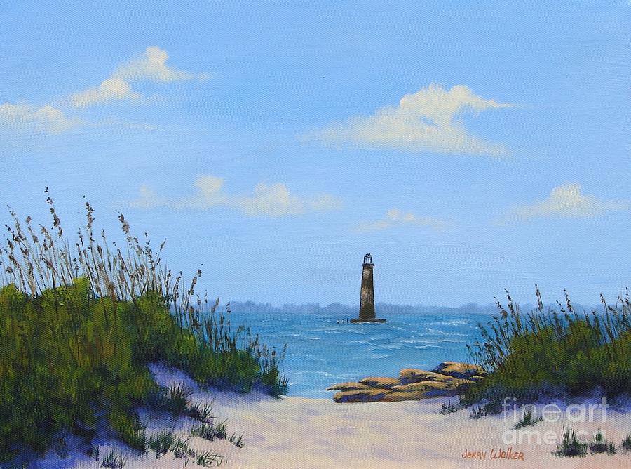Folly Beach Lighthouse Painting by Jerry Walker