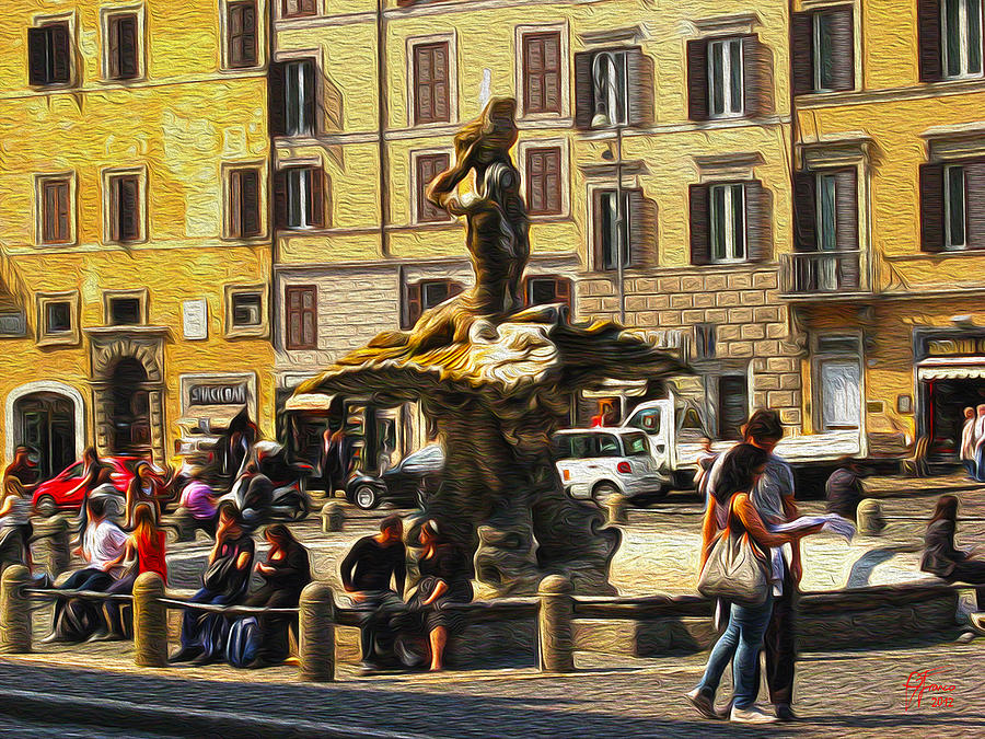 Fontana del Tritone Roma Digital Art by Vincent Franco