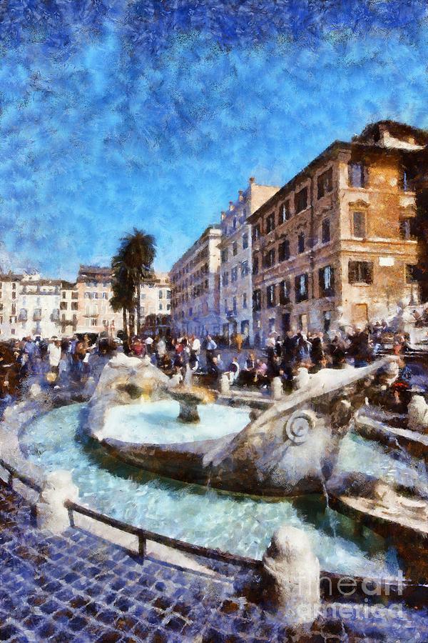 Fontanna della Barcaccia at Piazza di Spagna Painting by George Atsametakis