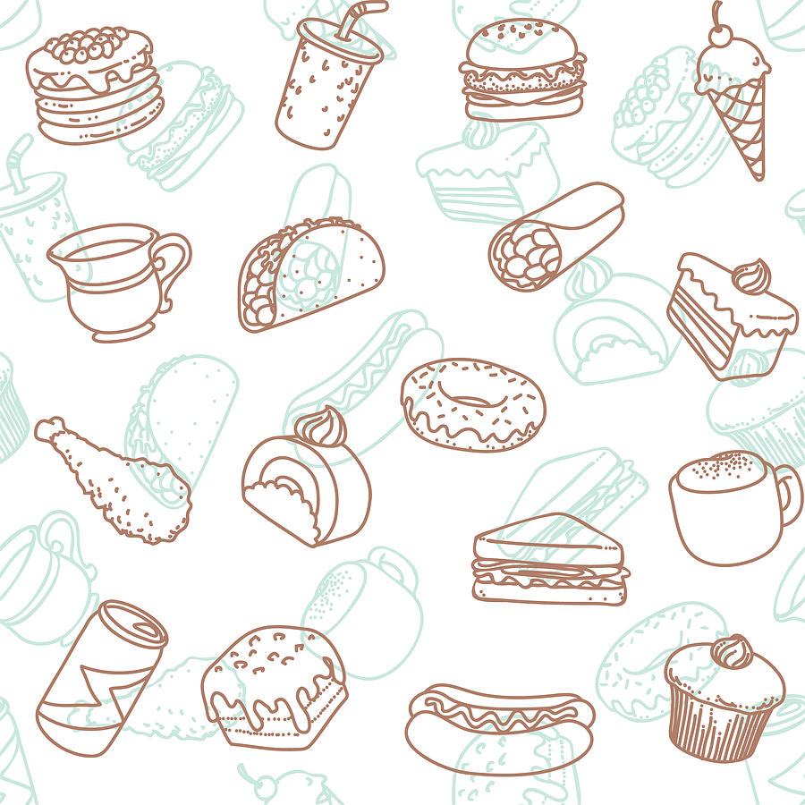 Food & Drink Line Art Icon Seamless Wallpaper Pattern Drawing by Molotovcoketail