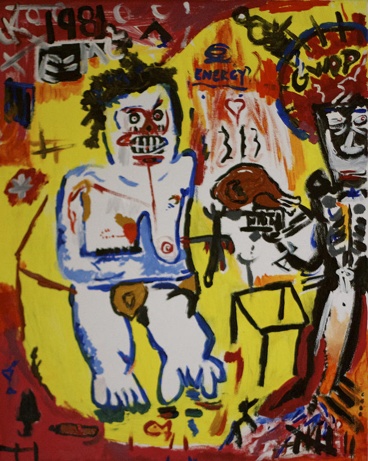 Basquiat Painting - Food 4 Thought by Kim Bell