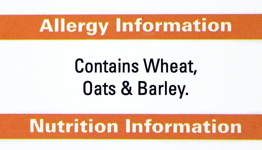 Label Photograph - Food Allergy Advice Label by Emmeline Watkins/science Photo Library
