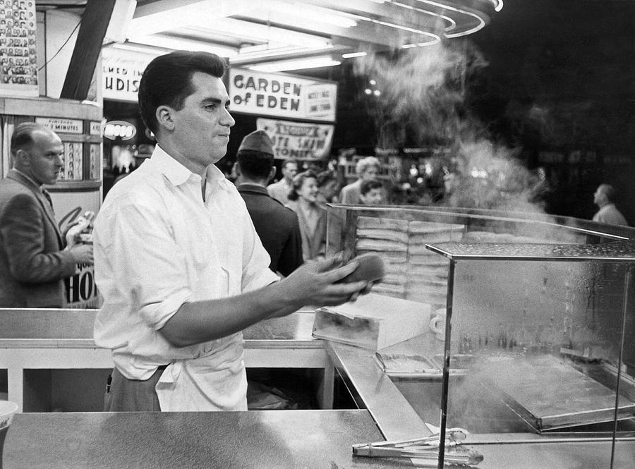 Foot Long Hot Dog Vendor Photograph by Underwood Archives