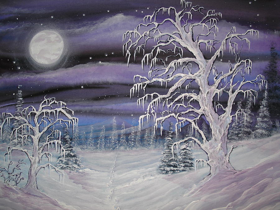 Foot Prints In The Snow Painting by Krystyna Spink