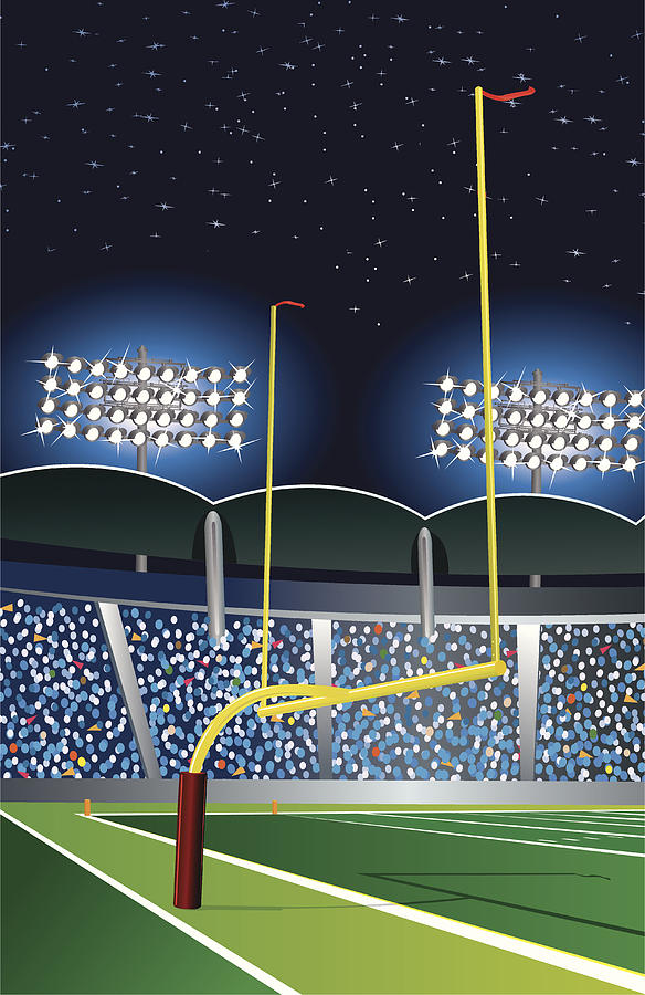 Football Goal Post Under Stadium Lights at Night Drawing by KeithBishop