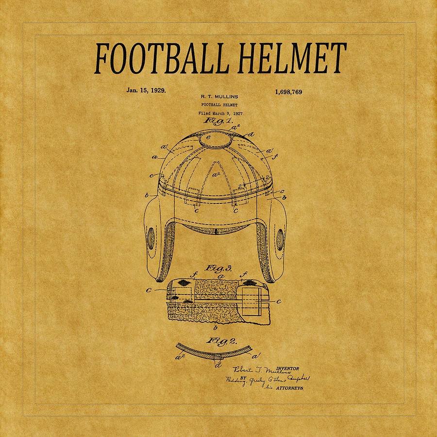 Football Photograph - Football Helmet Patent 1 by Andrew Fare