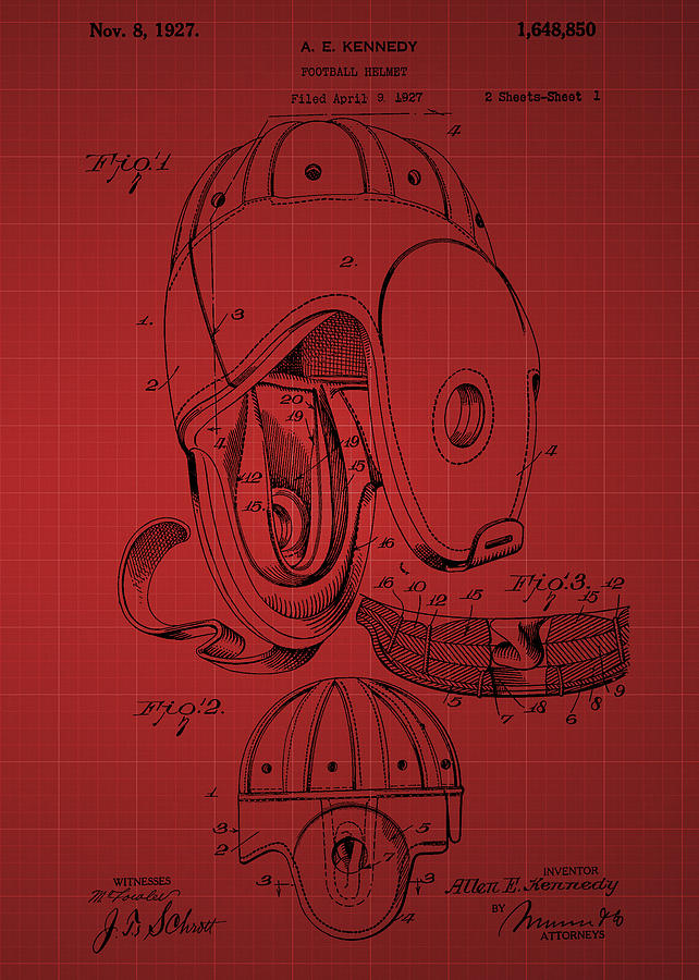 Football Helmet Patent  From 1927 - Red Photograph by Chris Smith