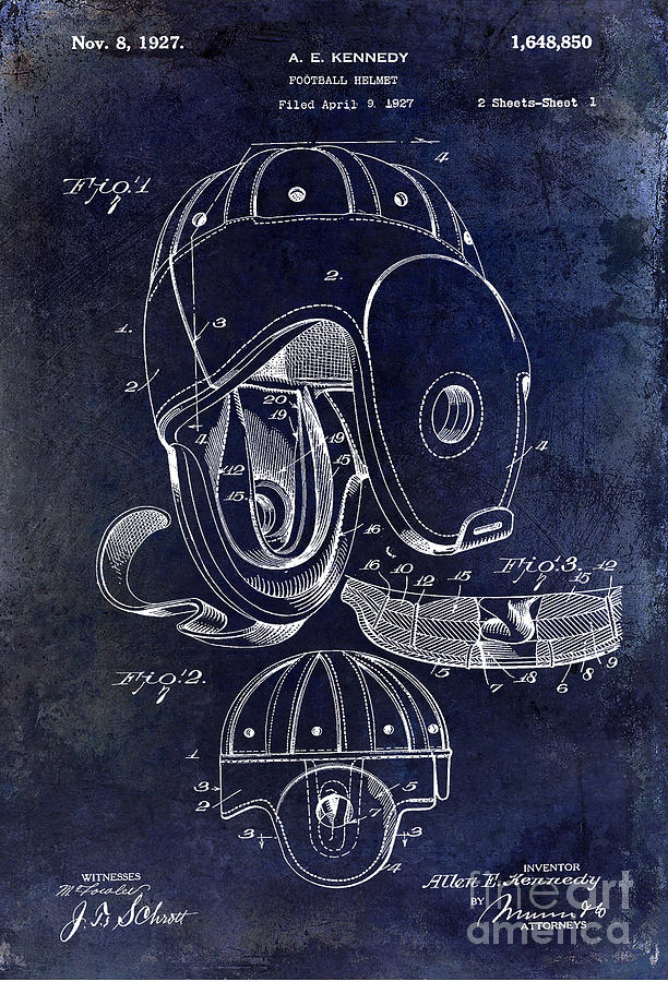 Denver Broncos Photograph - 1927 Football Helmet Patent by Jon Neidert