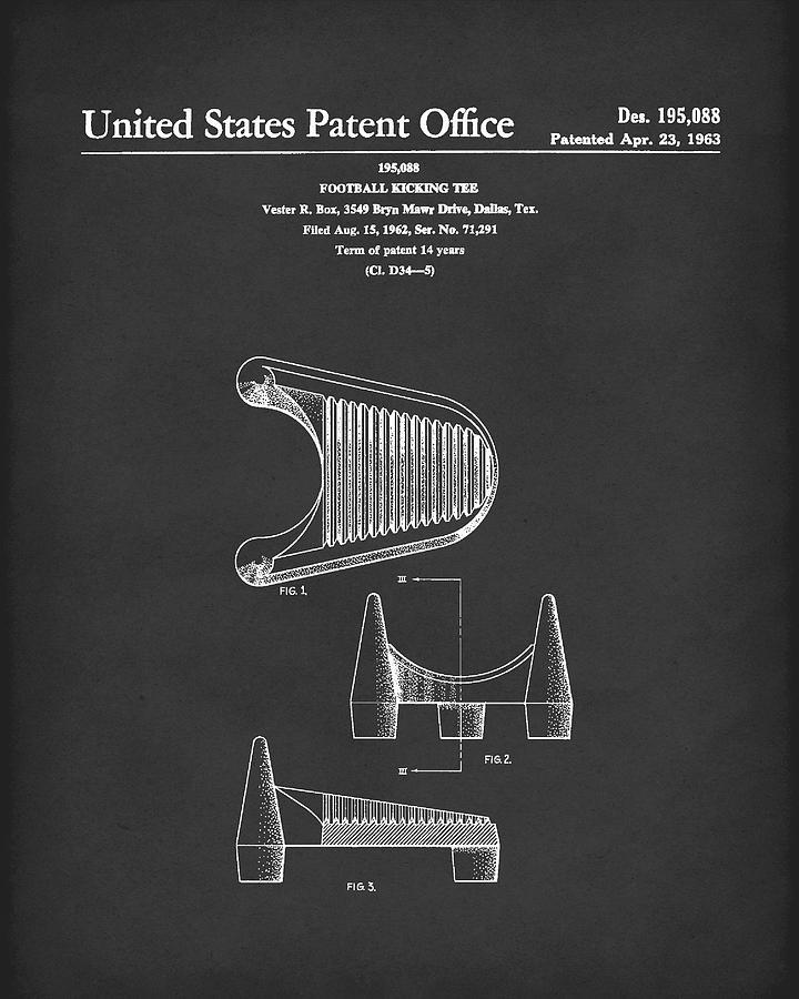 Football Kicking Tee 1963 Patent Art Black Drawing by Prior Art Design