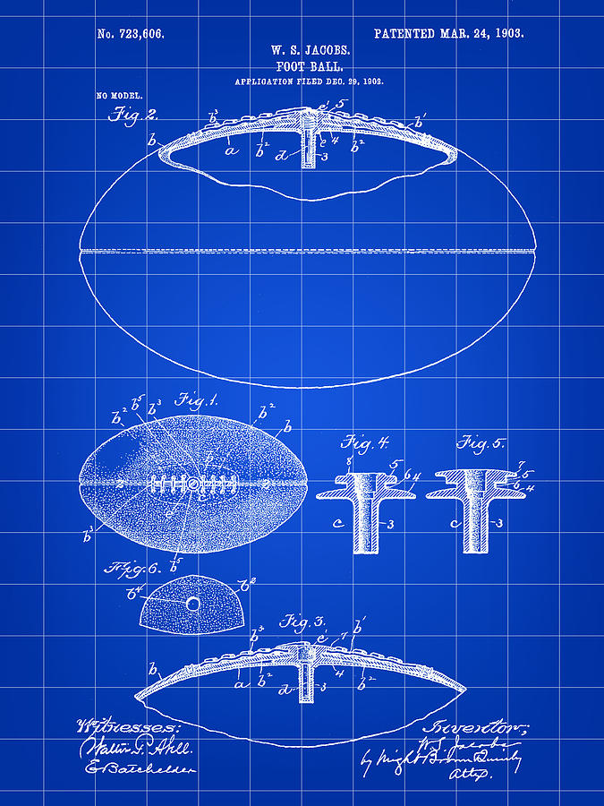 Football Patent 1902 - Blue Digital Art by Stephen Younts