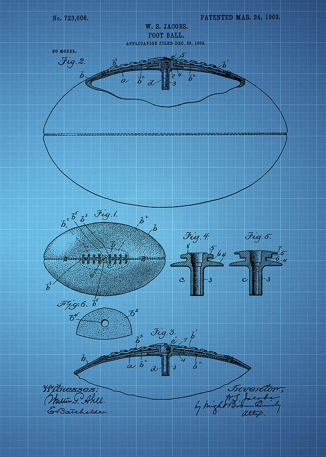 Football Patent Drawing From 1903 - Blue Photograph by Chris Smith