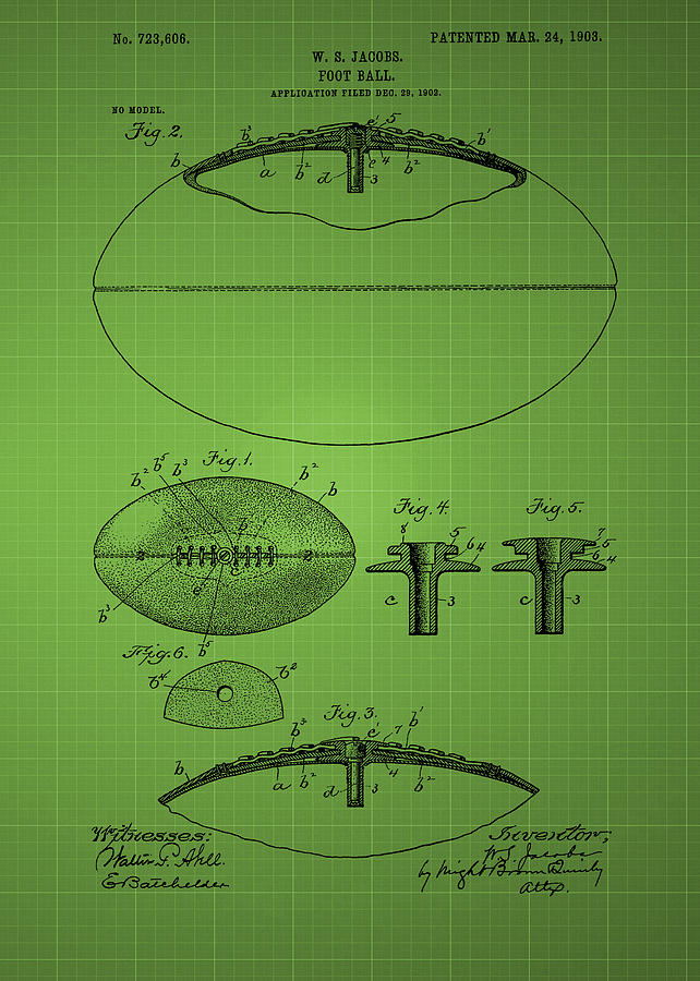 Football Patent Drawing From 1903 - Green Photograph by Chris Smith