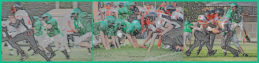 Football Playing Hard 3 Panel Composite Digital Art 01 Photograph by Thomas Woolworth