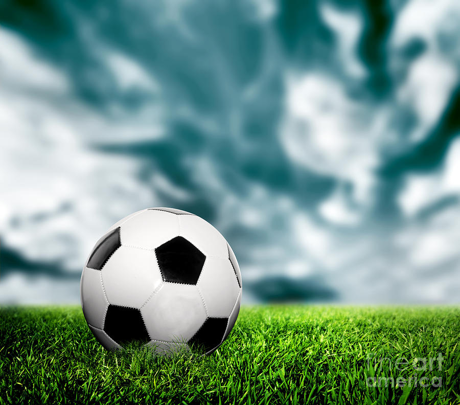 Football Soccer A Leather Ball On Grass Photograph