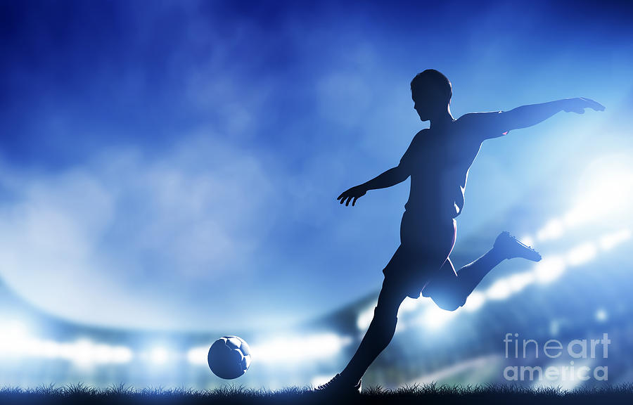 Football Photograph - Football soccer match A player shooting on goal by Michal Bednarek