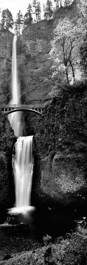 Black And White Photograph - Footbridge In Front Of A Waterfall by Panoramic Images
