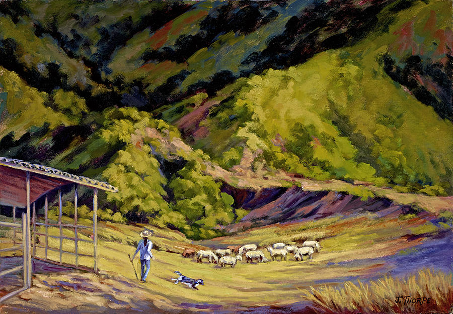 Foothill Sheepherder Painting by Jane Thorpe